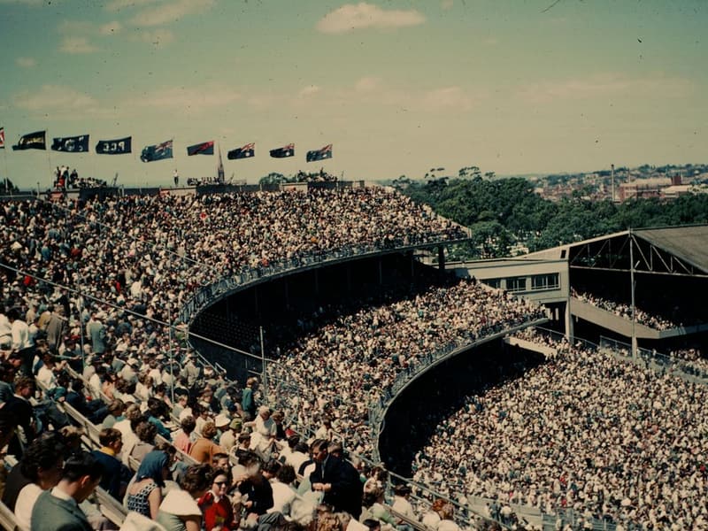 Supporters filling the terraces at an Australian sports ground